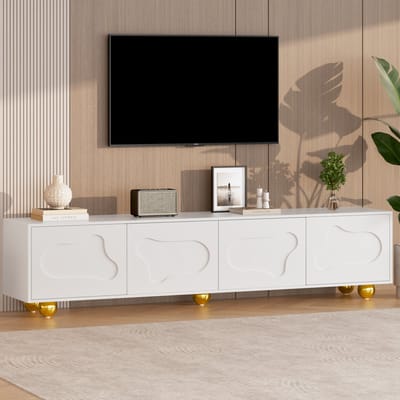 Wishdor Tv-Meubel - Wolkvorm Kastdeuren - 2 Kasten Met 4 Deuren - 5 Pootjes - Spaanplaat - Wit - 180 X 40 X 45 Cm