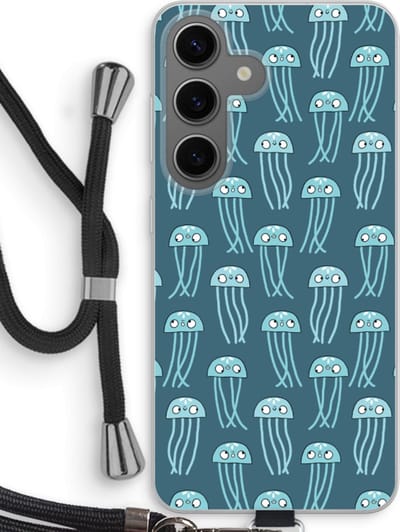 Case Company® - Hoesje met koord geschikt voor Samsung Galaxy S24 hoesje met Koord - Kwallie - Telefoonhoesje met Zwart Koord - Bescherming aan alle Kanten en Over de Schermrand