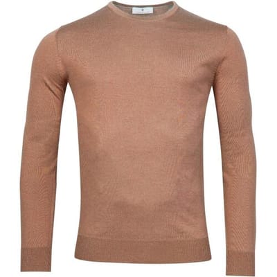 Thomas Maine Trui Merinowol Ronde Hals Single Knit Midden Bruin / male