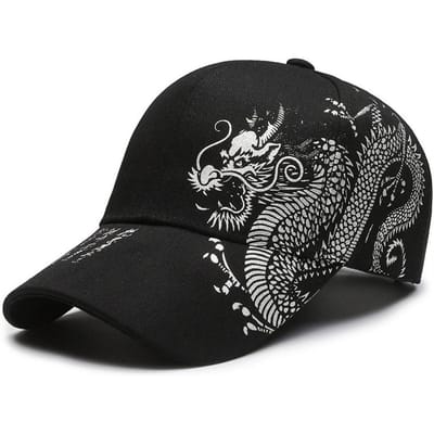 Draak Patroon Baseballpet Unisex Chinese Stijl Hip Hop Pet Trendy Skateboard Adjustable black