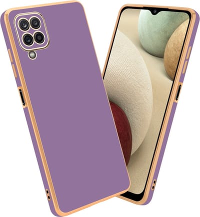 Cadorabo Hoesje geschikt voor Samsung Galaxy A12 / M12 in Glossy Paars - Goud - Beschermhoes Case Cover van flexibel TPU-silicone en met camerabescherming