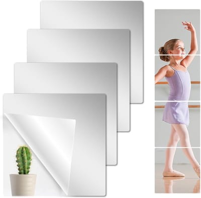 Set van 4 Zelfklevende Spiegels 15 x 15 cm - Decoratieve Acryl Spiegels voor Badkamer, Kast en Kinderkamer