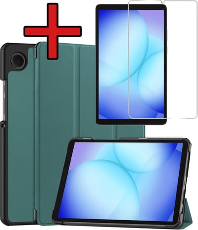 Hoesje - Geschikt voor Samsung Galaxy Tab A11 / A9 - Met Screenprotector - Hardcover Book Case - Trifold Bookcase Hoes - Hard Cover - Tablethoes - Donkergroen