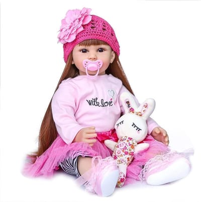 Levensgrote pop - Realistische pop - Spelen en verzamelen - Beweegbare gewrichten - 60 cm - Roze outfit