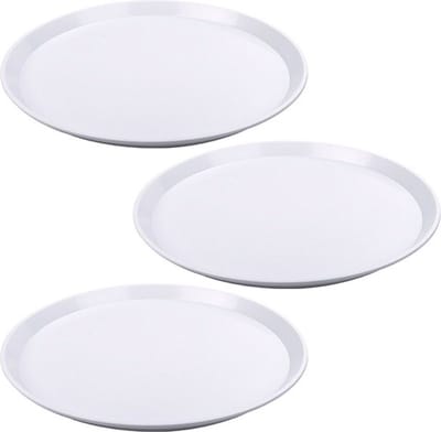 Dienblad - 6x stuks - wit - kunststof - D34x2 cm - rond - serveerblad - vaatwasserbestendig