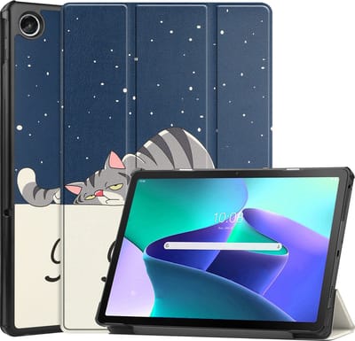 Hoesje Geschikt voor Lenovo Tab M10 Plus (3e / 3rd Generatie) - Dun & Stevig - Trifold Bookcase - Hard Cover - Hardcover Book Case - Tablet Hoes - Kat
