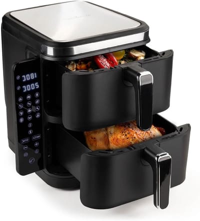 Heteluchtfriteuse Dubbele Kamer - Airfryer Frituurpan - Gezond Koken - Ruimtebesparend Verticaal Design - 104 Liter - Zwart