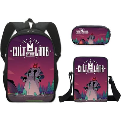 Klassiek Nieuwigheid cult of the lamb 3D Print 3 stuks/Set leerling Schooltassen Laptop Dagrugzak Rugzak Schuinhangende schoudertas Etui
