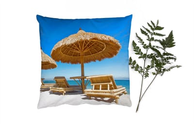 Sierkussens - Kussentjes Woonkamer - 40x40 cm - Strandstoel - Strand - Parasol - Zee - Zomer