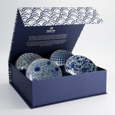 Tokyo Design Studio - Mixed Bowls - Kommenset - 4 Stuks - Blauw/Wit - 500 ml - 13,2 cm