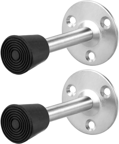 Deurstopper Set - Deur Buffer - Muur Beschermen - Roestvrij Staal - 85 mm - Zilver Zwart