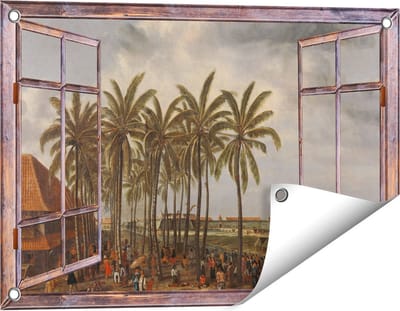 Gards Tuinposter Doorkijk Het Kasteel van Batavia - Andries Beeckman - 60x40 cm - Tuindoek - Tuindecoratie - Wanddecoratie buiten - Tuinschilderij