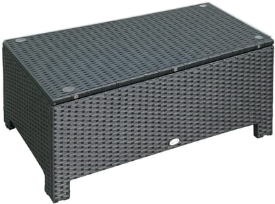 HOB Buitentafel Rotan - Bijzettafel Loungeset - Tuintafel - Salontafel Buiten - Balkontafel Loungeset tafel - 85×50×39 cm - Gehard Glas