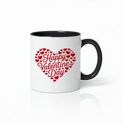 Happy Valentine’s Day Hart Mok – Zwart & Wit Keramische Koffiemok 330 ml – Romantisch Liefdescadeau
