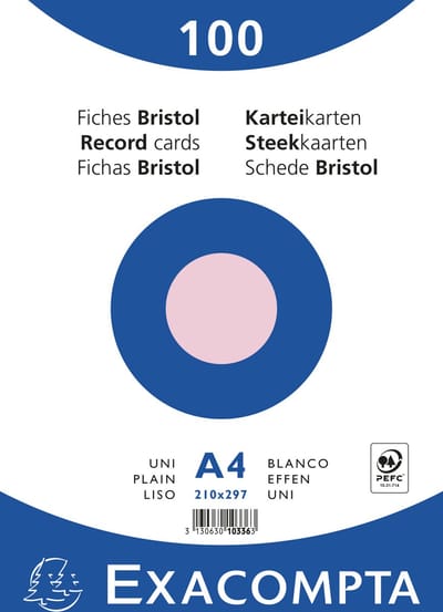 Exacompta 10x Pak 100 steekkaarten in folie - bristol effen niet geperforeerd - 210x297mm - Roze - 10336E