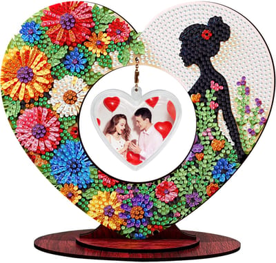 Fotolijstje hart - 209 - Bloemen met vrouw - diamond painting - compleet pakket - Diamond painting by Wietske