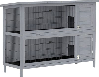 Pawhut Konijnenhok-Grenenhout-136,4L x 50B x 93H cm-Grijs