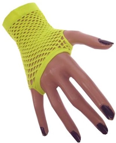 3x Paar Nethandschoen kort vingerloos fluor Geel - Carnaval Feest Verkleden Party Fluor Kleur