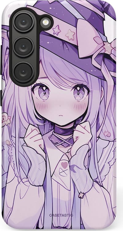 Casetastic hoesje geschikt voor Samsung Galaxy S23 - Dubbellaagse bescherming - Strik en Staren - Fashion Case - Lila Lichtgrijs Wit Lichtroze