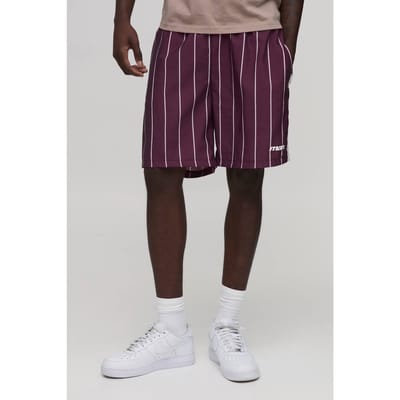 Relaxed Short Length Stripe Nylon Short | Red | Size XS