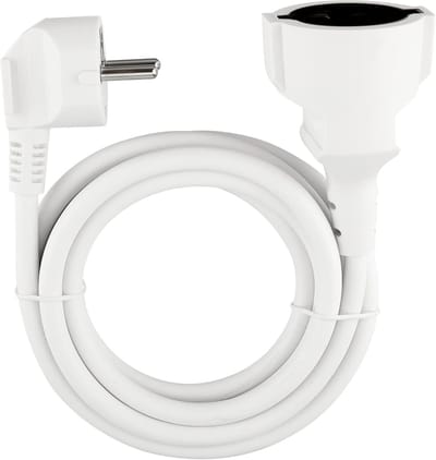 Verlengkabel 2 meter met Hoekstekker - 3680W Vermogen - Witte Stroomkabel