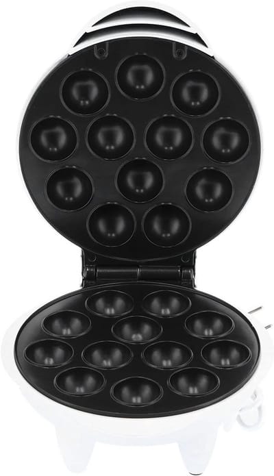 Elektrische takoyaki maker - 1200W, roestvrijstaal, voor octopusballen, cake pops en bubbelpannenkoeken, met deksel, wit