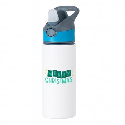 Hacebo® - Kerst merry christmas waterfles met rietje blauw - Kerstmis - Kerst beker - winter - kerst - christmas - kerst cadeau - water fles - 650ML
