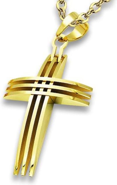 Montebello Ketting Bolt Goldy - 316L Staal PVD - Kruis - 50x34mm - 60cm