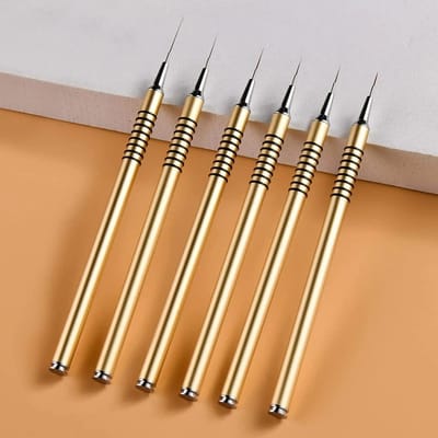 6 stks/set Nail Art Liner Borstels Nail Art Design Brush Striping Dunne Lange Lijnen Puntjes Tekenpen UV Gel Polish schilderborstels goud