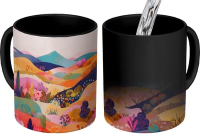 Magische Mok - Foto op Warmte Mokken - Koffiemok - Golvende heuvels - Abstracte planten - Dromerig - Magic Mok - Beker - 350 ML - Theemok