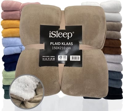 iSleep Plaid Klaas - Heerlijk Zacht - Fleece Deken - Extra Lang - 150x210 cm - Taupe