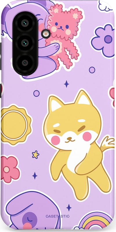 Casetastic hoesje geschikt voor Samsung Galaxy A36 / Samsung Galaxy A56 - Dubbellaagse bescherming - Knuffelvriendjes - Fashion Case - Lichtroze Lila Goud