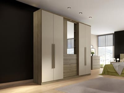 Vente-unique Kledingkast ISAK - 4 deuren - Spiegel en laden - L240 cm - Eiken en ivoorkleur
