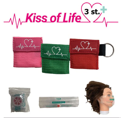 Reanimatiemasker | Kiss of Life | Reanimeren | Sleutelhanger met ring | Roze - Groen - Rood | 3 stuks