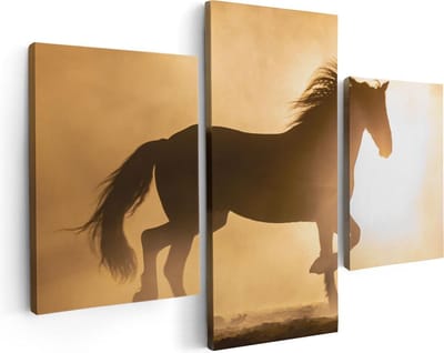 Artaza Canvas Schilderij Drieluik Silhouet Van Een Paard - 90x60 - Foto Op Canvas - Canvas Print