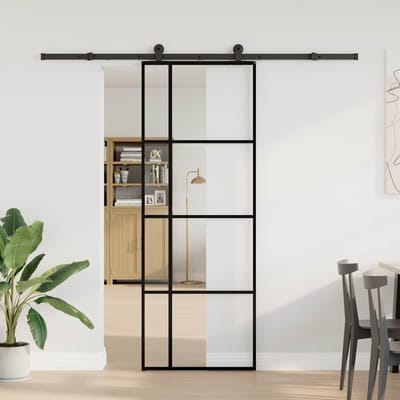 vidaXL - Schuifdeur - met - beslag - 76x205 - cm - ESG-glas - en - aluminium
