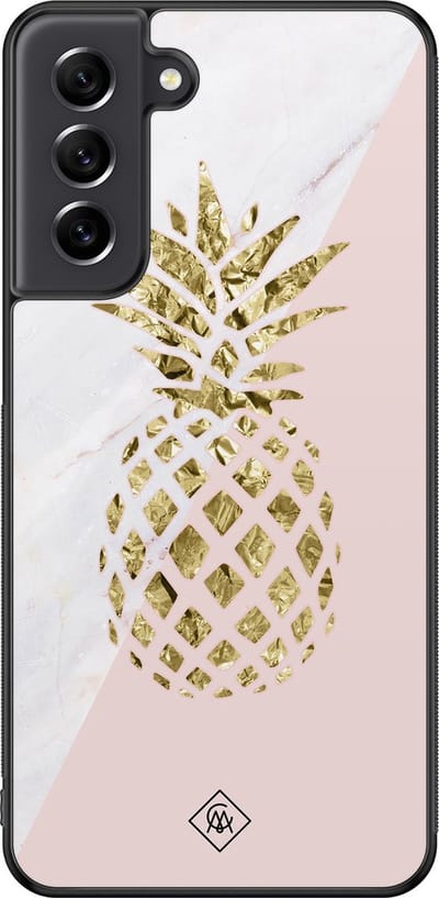 Casimoda® hoesje - Geschikt voor Samsung Galaxy S21 FE - Ananas - Zwart TPU Backcover - Ananas - Roze