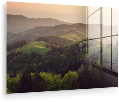 ® Glasschilderij 180x120 cm - Schilderij acrylglas - Zonsondergang bij het Duitse Zwarte Woud in Europa - Foto op glas - Muurdecoratie woonkamer - Wanddecoratie slaapkamer - Schilderijen