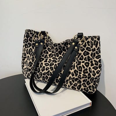 Nieuwe mode-tassen Winkel- en reistassen Canvas tassen Vrouwen Populaire handtassen Grote capaciteit Luipaard schoudertassen 36x10x27cm bruin