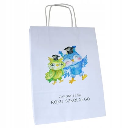 Papieren cadeauzakje met uilprint voor schoolafsluiting, 24x10x32cm