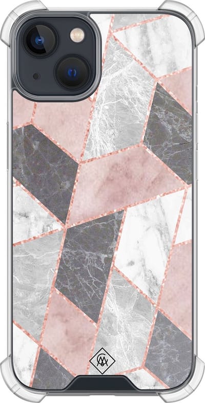 Casimoda® hoesje - Geschikt voor iPhone 13 Mini - Stone grid marmer / Abstract marble - Shockproof case - Extra sterk - TPU/polycarbonaat - Roze, Transparant