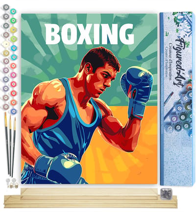Figured'Art Schilderen op Nummer Volwassenen canvas Sportaffiche Boksen- Handwerk acrylverf Kit DIY Compleet - 40x50cm met DIY houten lijst