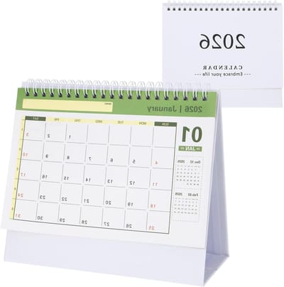 Witte tafelkalender 2026 met ruime indeling, maandweergave en duurzame materialen