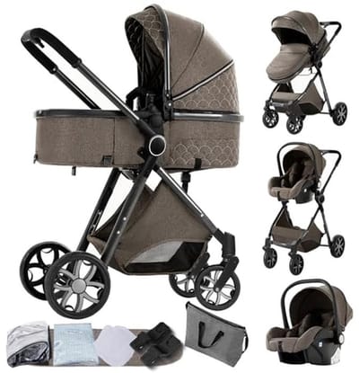 3-in-1 Combi Kinderwagen – Draagbare Buggy voor Pasgeborenen met Opvouwbare Hoge Kinderwagen