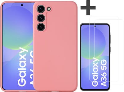 Hoesje geschikt voor Samsung Galaxy A36 hoesje zacht siliconen met 2 Stuks gehard glas Screenprotectors- Arara backcover - Roze