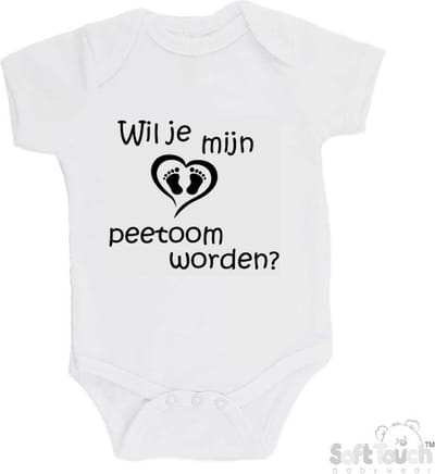 100% katoenen Romper "Wil je mijn peetoom worden?" Unisex Katoen Wit/zwart Maat 62/68