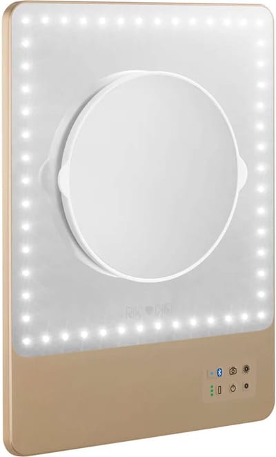 RIKI SKINNY Goud verlichte spiegel LED bluetooth vlog/blog spiegel 54x LED/5 licht standen - oplaadbaar