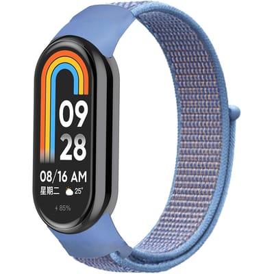 Strap-it nylon bandje met klittenbandsluiting - Geschikt voor Xiaomi Mi Smart Band 8 / Band 9 (lichtblauw mix)