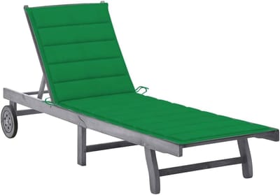 Zonnebank Hout - Loungestoel Tuin - Ontspannen Buiten - Verstelbare Rugleuning - 2 Wielen - Grijs