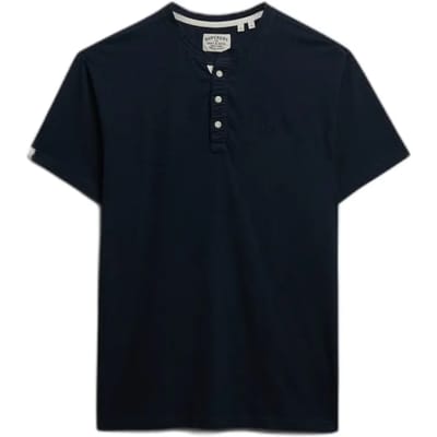 Superdry Classic Cotton Linen Korte Mouw Henley T-shirt Blauw Grootte: XL